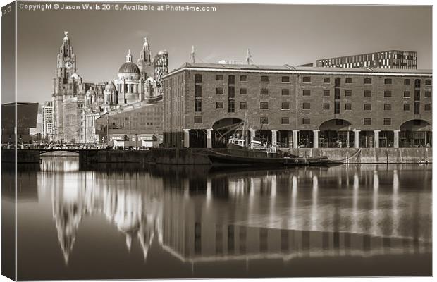 Reflections on the Albert Dock Canvas Print by Jason Wells