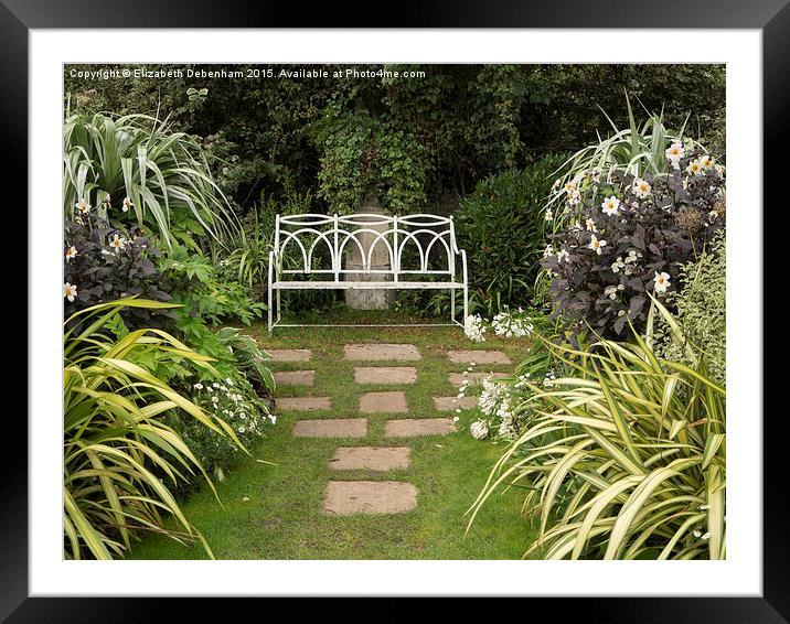 A Peaceful Seat in the White garden at Chenies  Framed Mounted Print by Elizabeth Debenham