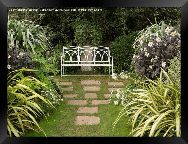 A Peaceful Seat in the White garden at Chenies  Framed Print by Elizabeth Debenham