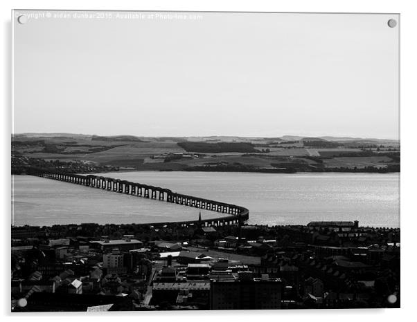  tay rail bridge Dundee to Fife in b&w Acrylic by aidan dunbar