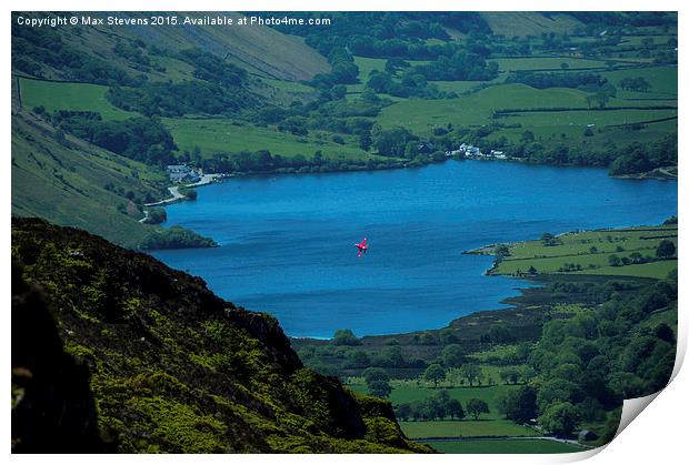  A lone RAF Red Arrows jet turns over Tal-y-Llyn L Print by Max Stevens