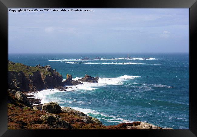 Lands End And Longships Lighthouse  Framed Print by Terri Waters