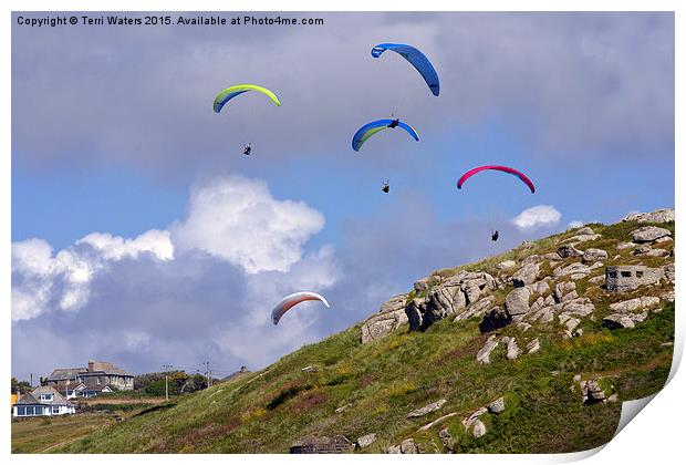 Paragliding Over Sennen Cove  Print by Terri Waters
