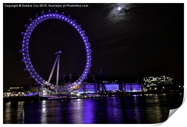 The London Eye at Night Print by Debbie Cox