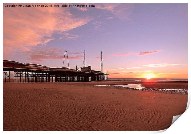  Sunset over South Pier.  Print by Lilian Marshall