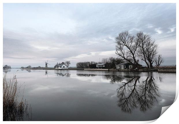 Reflections of Trees At Thurne Print by Rick Bowden