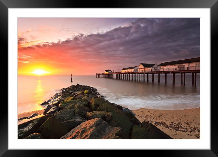Serene Sunrise at Southwold Pier Framed Mounted Print by Rick Bowden