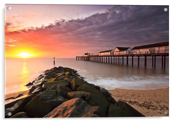 Serene Sunrise at Southwold Pier Acrylic by Rick Bowden