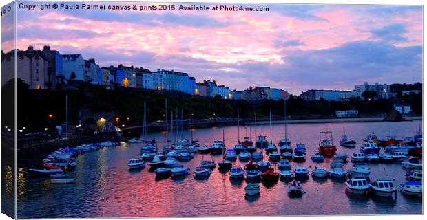  Sunset over Tenby harbour Canvas Print by Paula Palmer canvas