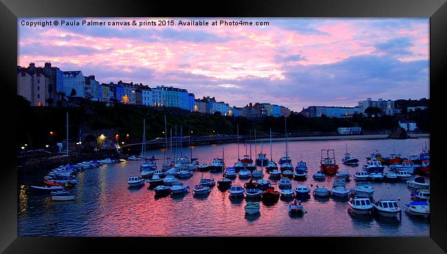  Sunset over Tenby harbour Framed Print by Paula Palmer canvas