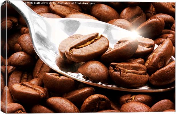 Coffee beans close up on a spoon with sunlight ref Canvas Print by Simon Bratt LRPS
