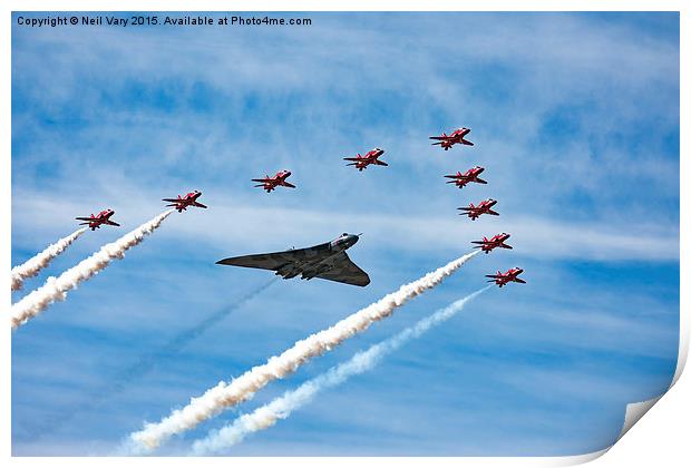  Vulcan and Red Arrows last ever flight  Print by Neil Vary