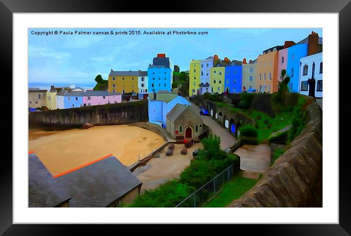 Picturesque,pastel houses in Tenby harbour Framed Mounted Print by Paula Palmer canvas