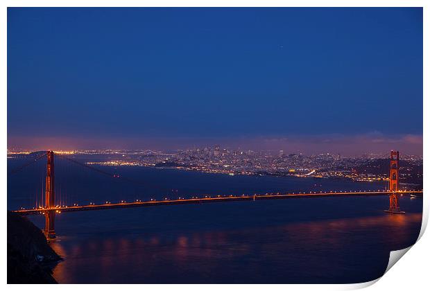 Blue hour at the Golden Gate Bridge Print by Thomas Schaeffer