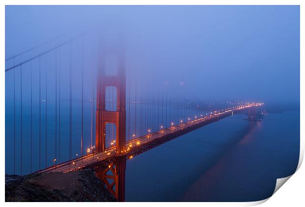 Morning fog at the Golden Gate Bridge Print by Thomas Schaeffer