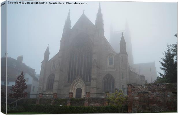  Worcester Cathedral in the Morning Mist Canvas Print by WrightAngle Photography