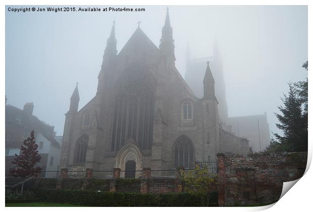  Worcester Cathedral in the Morning Mist Print by WrightAngle Photography