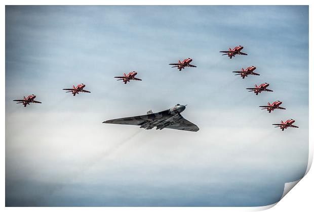 Vulcan XH558 and The Red Arrows Print by Jeni Harney