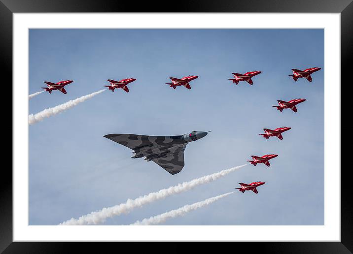 Vulcan XH558 and The Red Arrows Framed Mounted Print by Jeni Harney