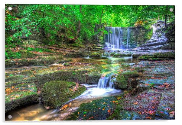  Nant Mill Waterfall Acrylic by Mal Bray