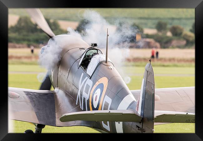 Spitfire engine blowing smoke rings Framed Print by Gary Eason