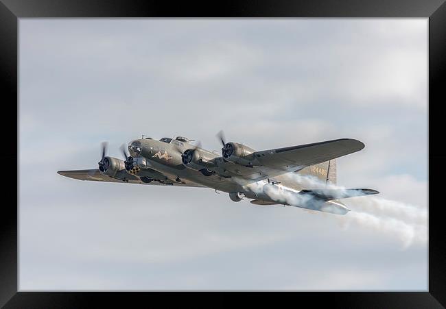 Flying Fortress Sally B's smoke tribute Framed Print by Gary Eason