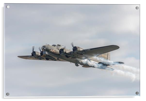 Flying Fortress Sally B's smoke tribute Acrylic by Gary Eason