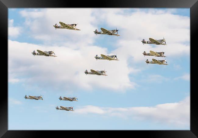 Flying legends: massed Spitfires flypast Framed Print by Gary Eason