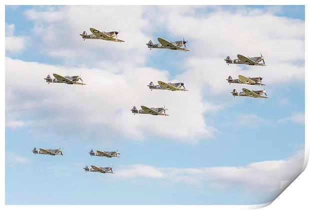 Flying legends: massed Spitfires flypast Print by Gary Eason