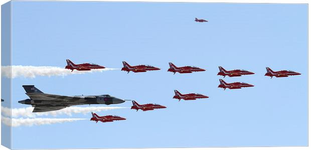  Vulcan Bomber Flypast with Red Arrows Canvas Print by Oxon Images