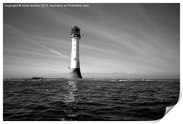  Bellrock lighthouse Arbroath low tide b&w Print by aidan dunbar