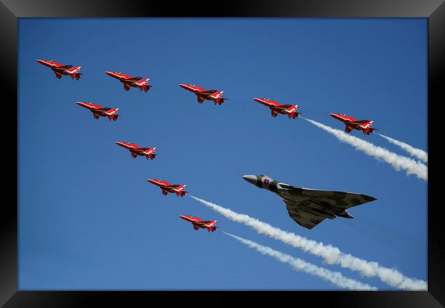 Vulcan And Red Arrows Framed Print by J Biggadike