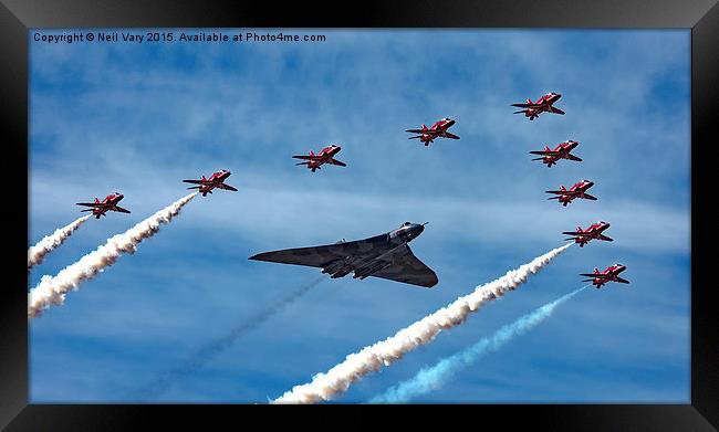  Vulcan XH558 and Red Arrows farewell Flight Framed Print by Neil Vary