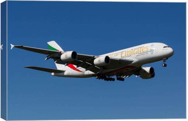 Emirates Airbus A380 Canvas Print by David Pyatt