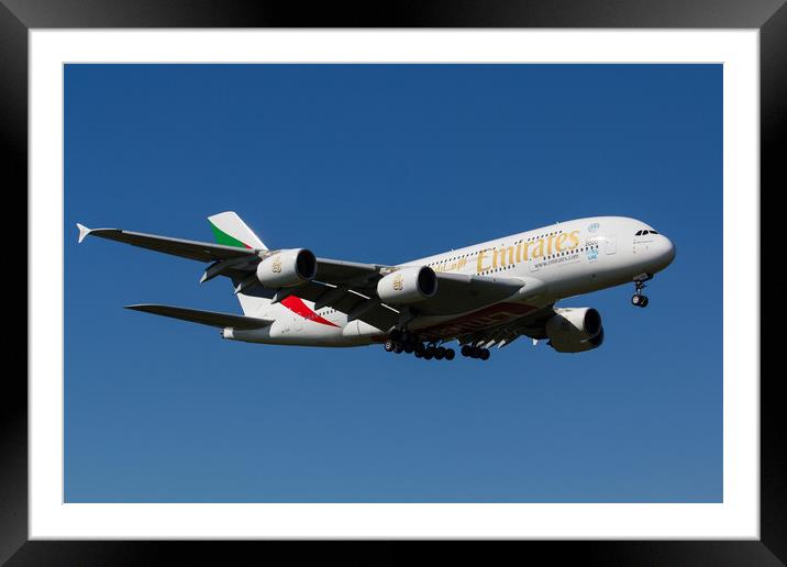 Emirates Airbus A380 Framed Mounted Print by David Pyatt