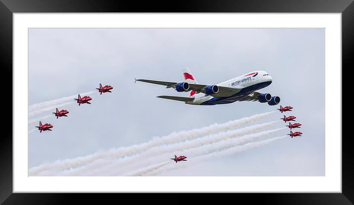 British Airways Airbus A380 with Red Arrows Framed Mounted Print by Oxon Images