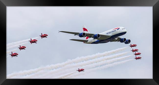 British Airways Airbus A380 with Red Arrows Framed Print by Oxon Images