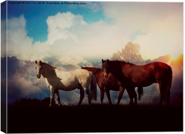  horses on a misty morning Canvas Print by Derrick Fox Lomax