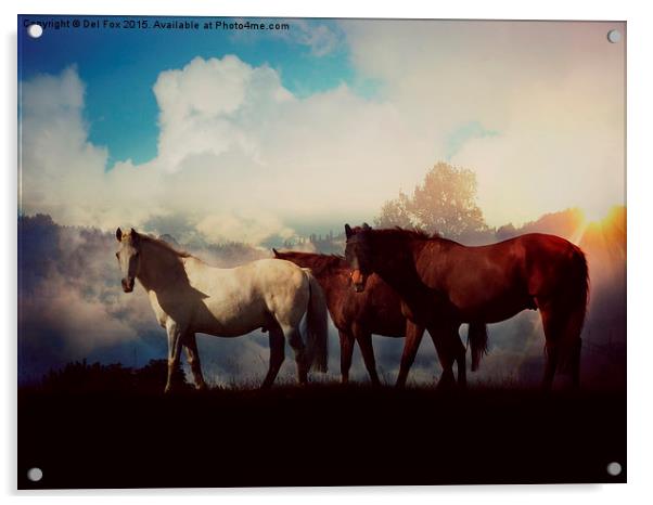  horses on a misty morning Acrylic by Derrick Fox Lomax