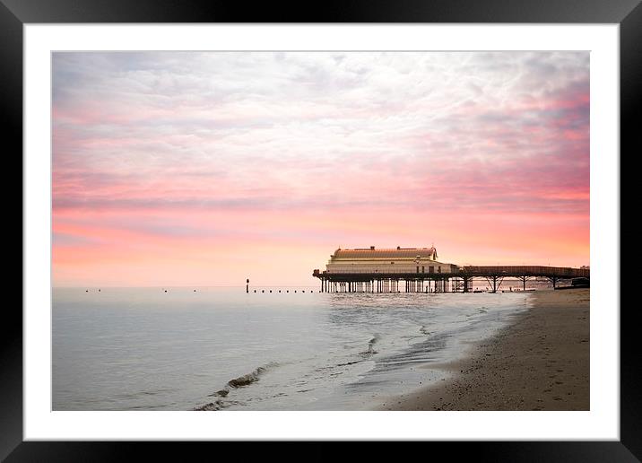 Stunning Pink Skies Over Cleethorpes Pier at Sunse Framed Mounted Print by P D