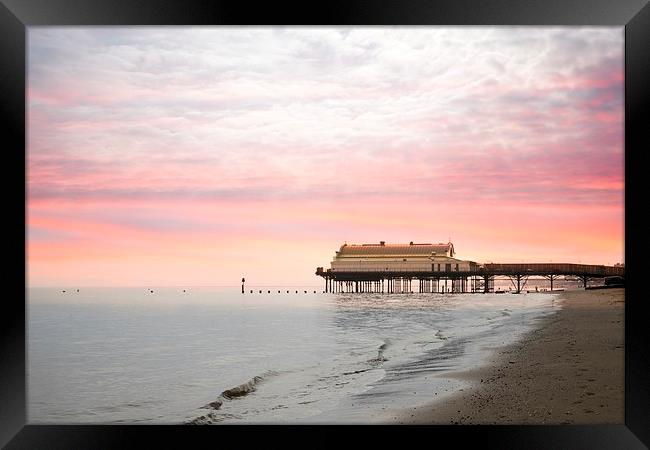 Stunning Pink Skies Over Cleethorpes Pier at Sunse Framed Print by P D