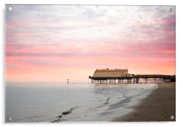 Stunning Pink Skies Over Cleethorpes Pier at Sunse Acrylic by P D