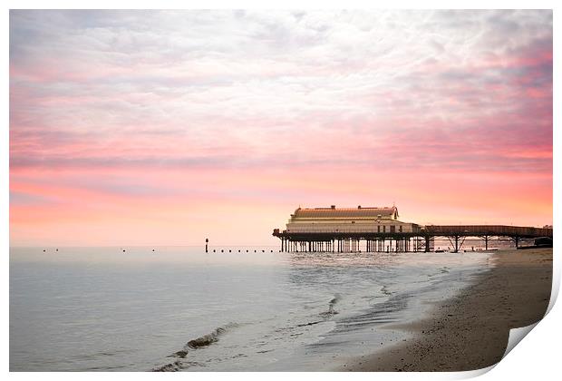 Stunning Pink Skies Over Cleethorpes Pier at Sunse Print by P D