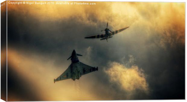  Eurofighter and Spitfire Flypast Canvas Print by Nigel Bangert