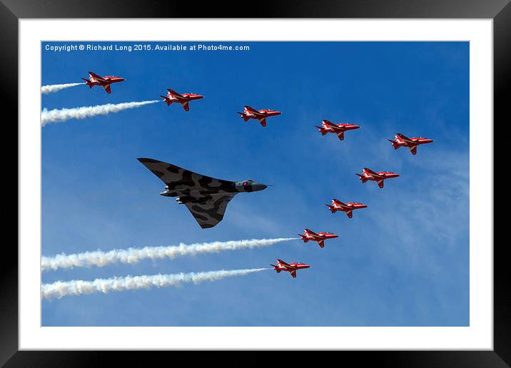 Red Arrows Tribute to the Vulcan Bomber  Framed Mounted Print by Richard Long