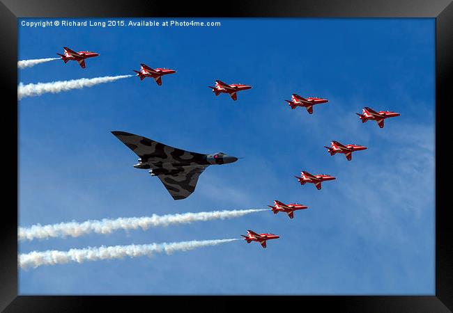 Red Arrows Tribute to the Vulcan Bomber  Framed Print by Richard Long