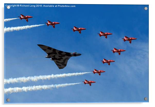 Red Arrows Tribute to the Vulcan Bomber  Acrylic by Richard Long