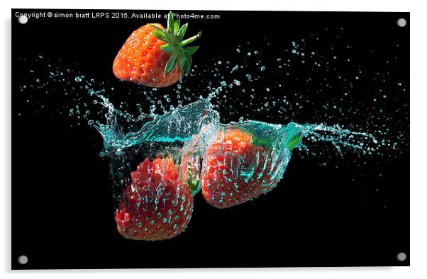 Strawberries splashed into water Acrylic by Simon Bratt LRPS