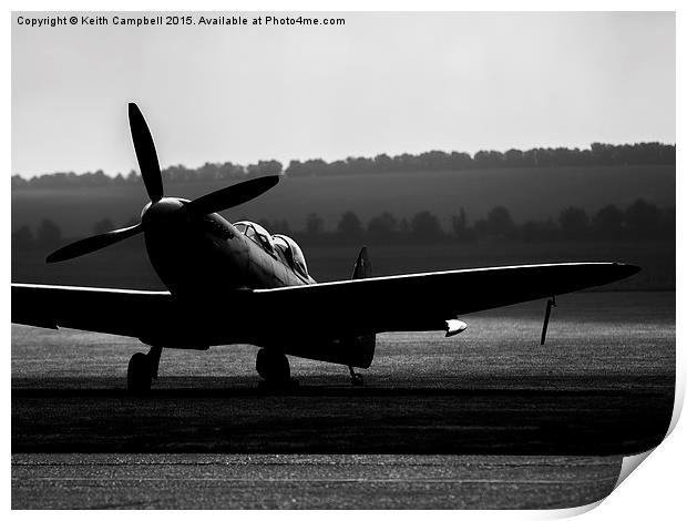  Twin-seat Spitfire - mono version Print by Keith Campbell