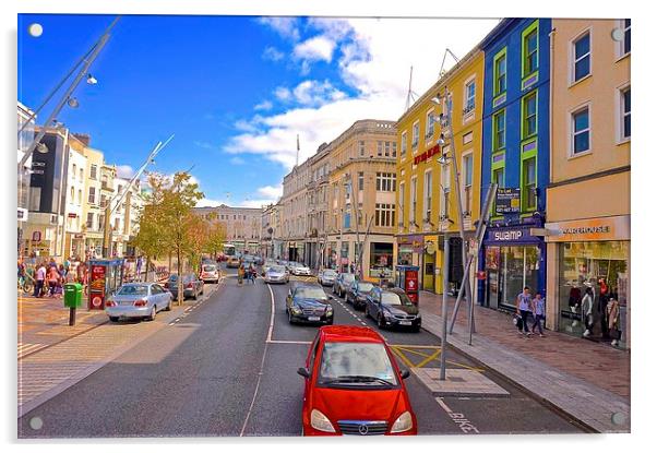  A high street in Cork City Ireland Acrylic by Sue Bottomley